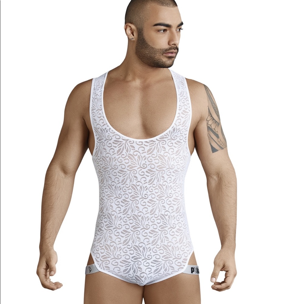 Men’s White Glamour Bodysuit #7005